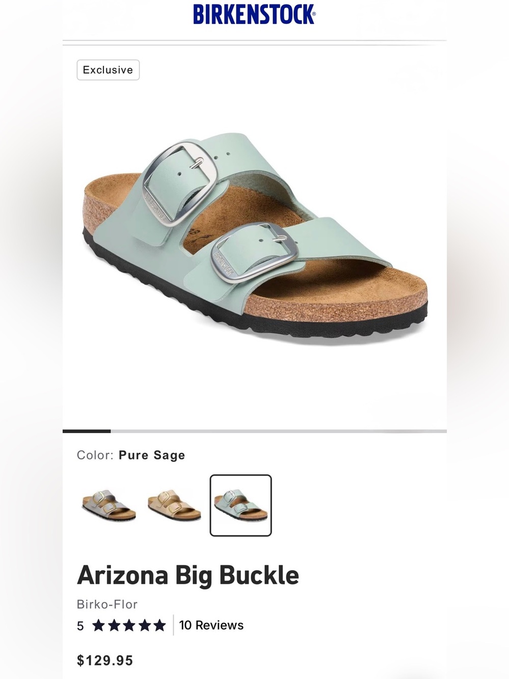 Birkenstock Arizona Two Strap Sandals in Pure Sage size 33 Narrow (US 2)